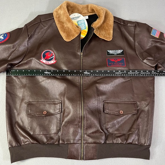 Top Gun Maverick Adult Standard LG Bomber Jacket Faux Leather Fur Collar Patches - Picture 5 of 8